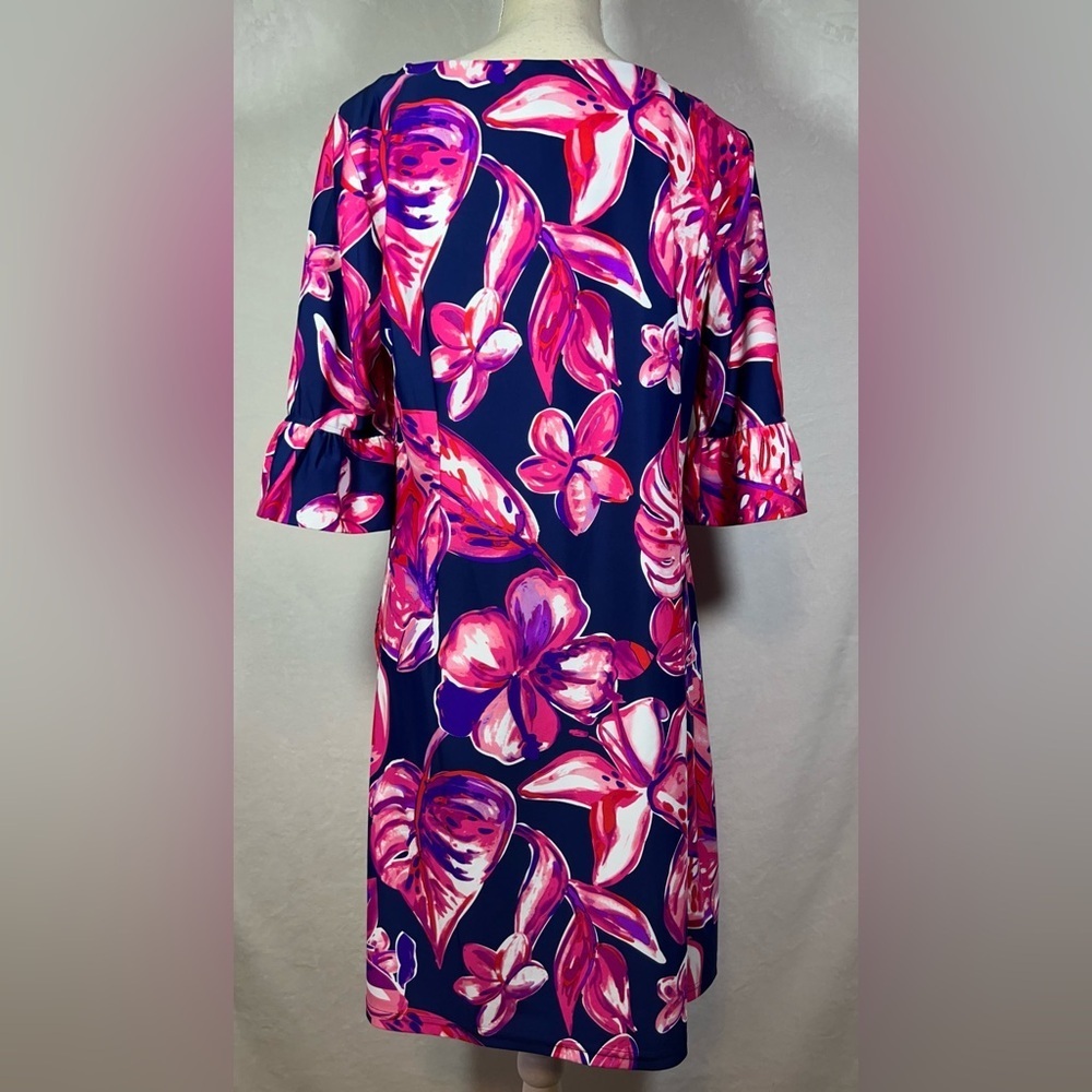 Aryeh NWT Elena Dress Women’s Size Large Ruffle Sleeve Vibrant Navy/Pink/Purple - Picture 7 of 9